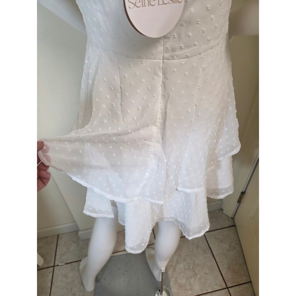Selfie Leslie White Swiss Dot Corset Mini Dress Ruffle Tiered Skirt Size M - Picture 12 of 12